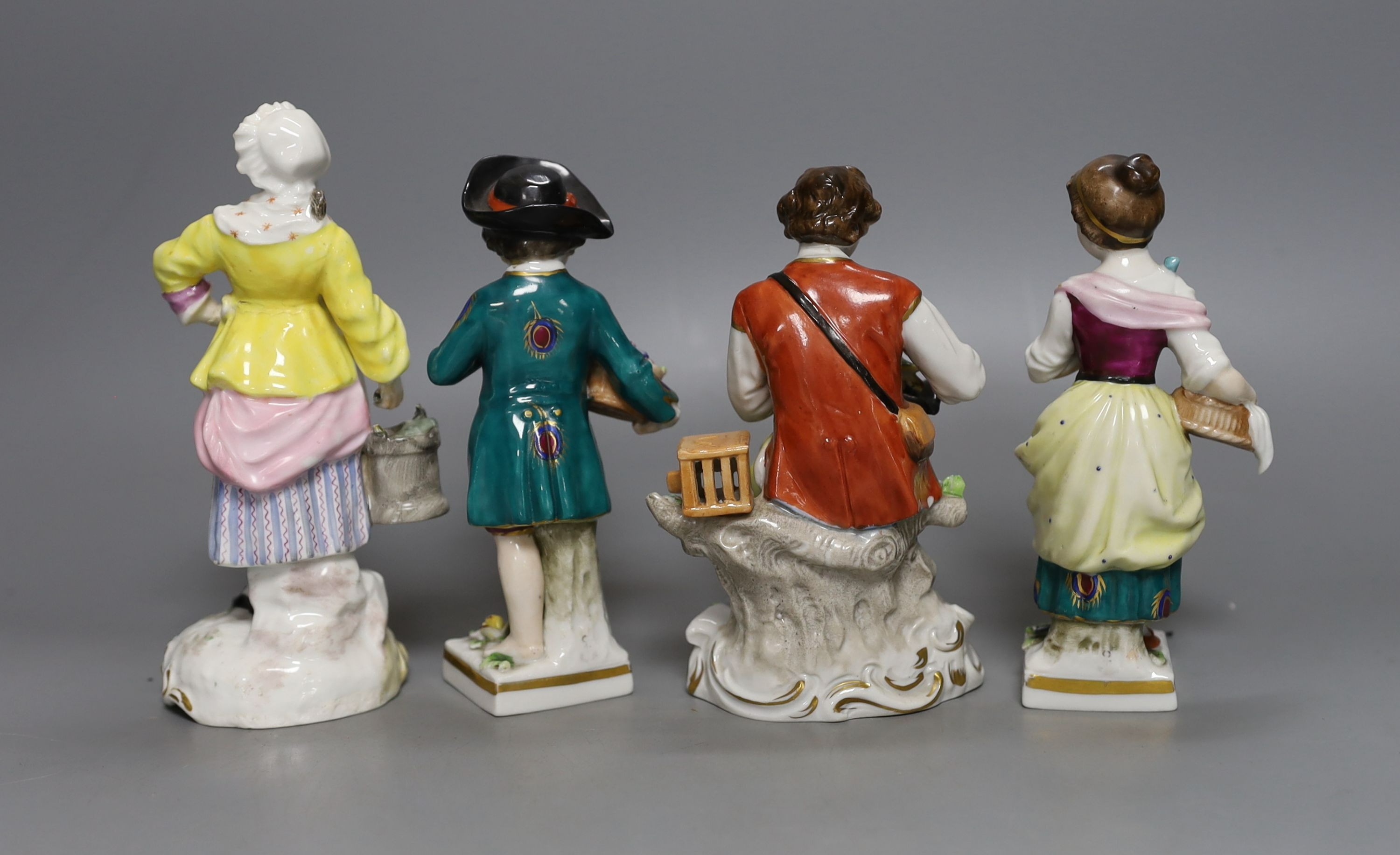 Two German porcelain figures and two French figures 15cm